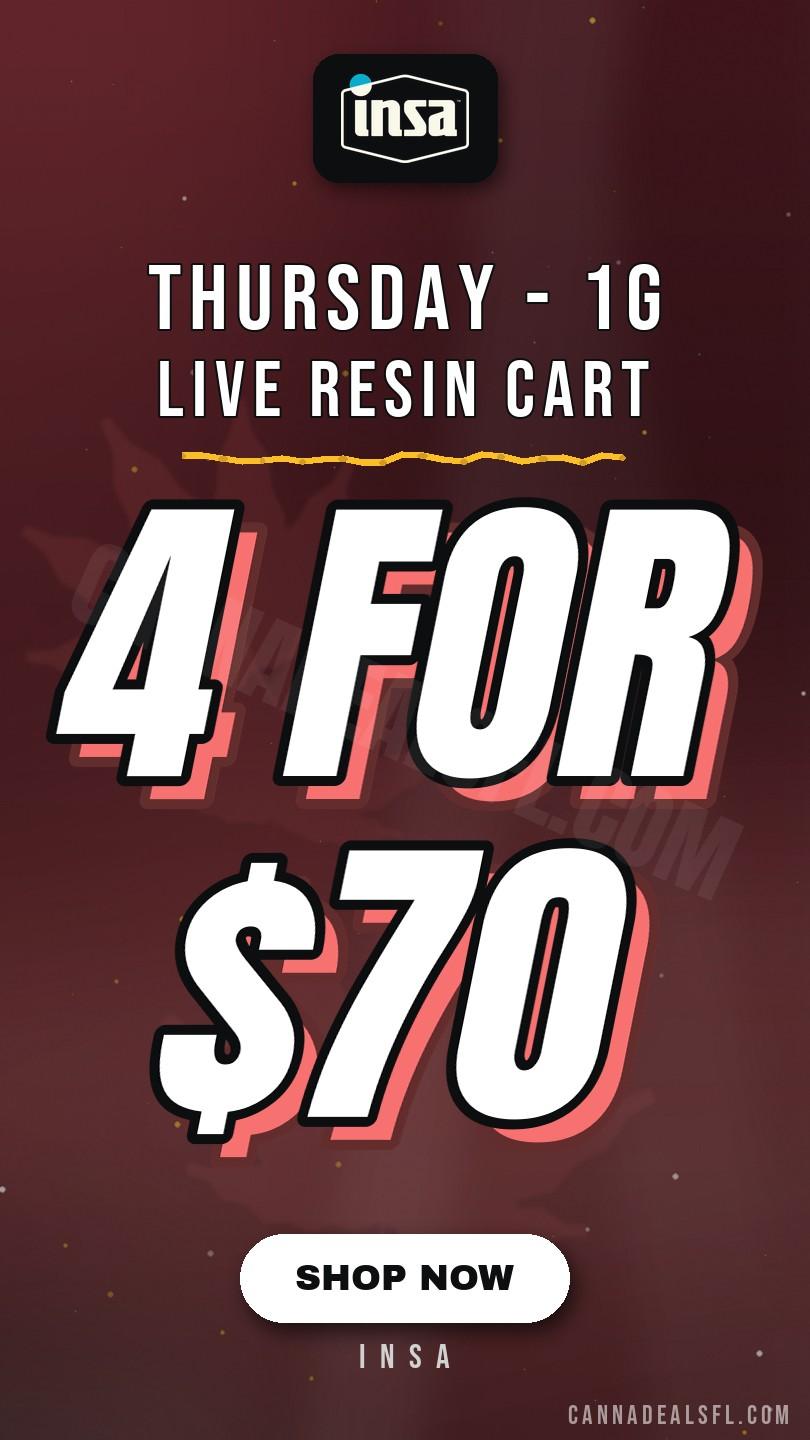 Thursday - 1g Live Resin Cart 4 for $70
