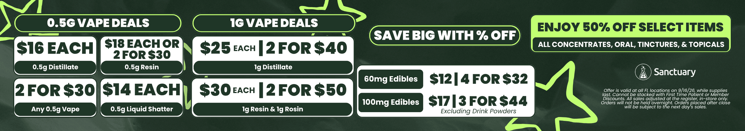 Vape & Edible Deals with 50% Off Select Items