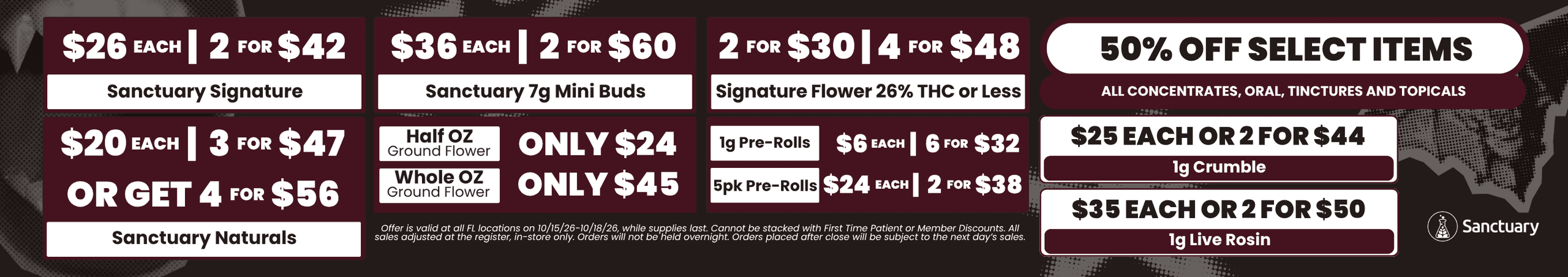 50% Off Select Items & Flower Specials
