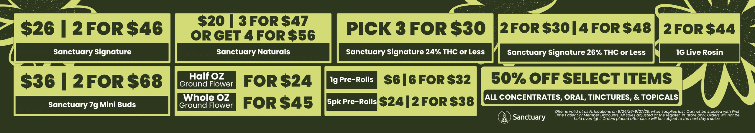 $26 2-for-$46, Pick 3 for $30 & 50% Off - Cannabis deal image