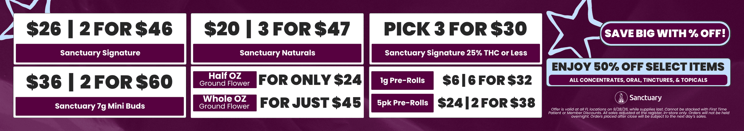 50% Off Select Items & Flower Deals