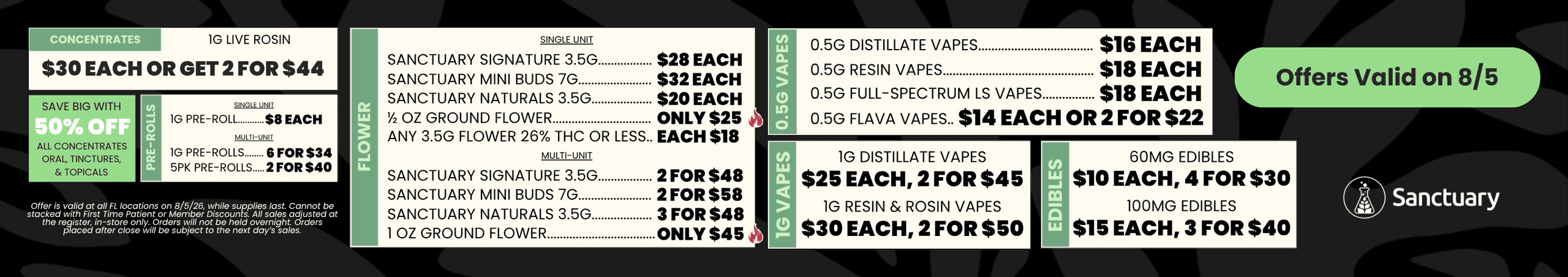 Concentrates, Flower, Vapes, and Edibles Deals