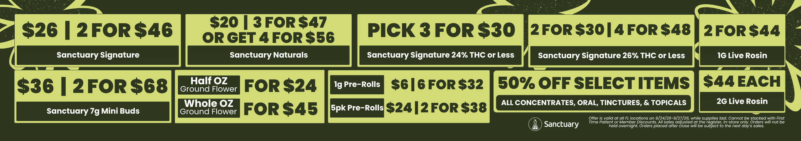 Sanctuary: 50% Off, 2 for $44, $6 Pre-Rolls