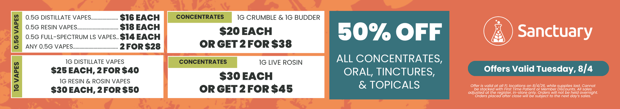 50% Off Concentrates, Oral, Tinctures & Topicals - Cannabis deal image