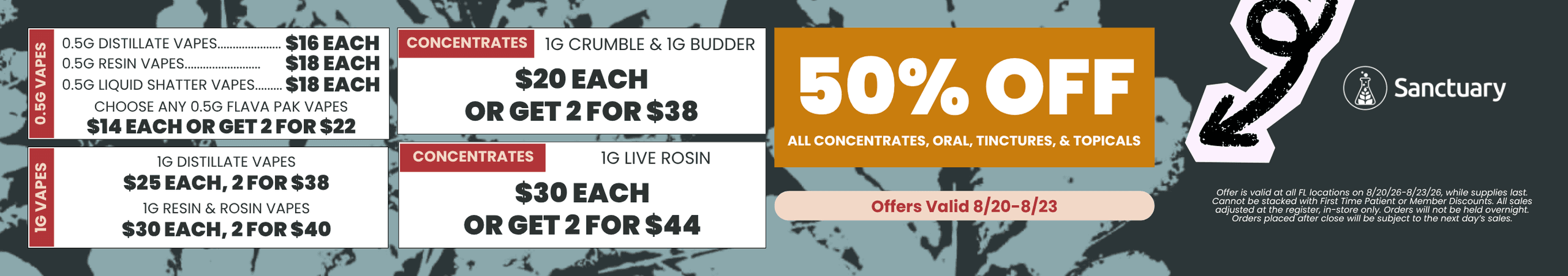 50% Off Concentrates, Oral, Tinctures, Topicals & Vape Deals