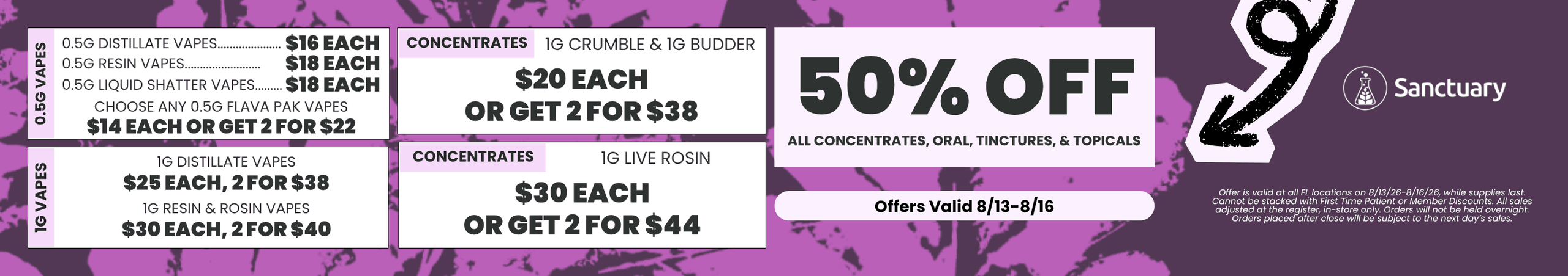 50% Off Concentrates & Vapes