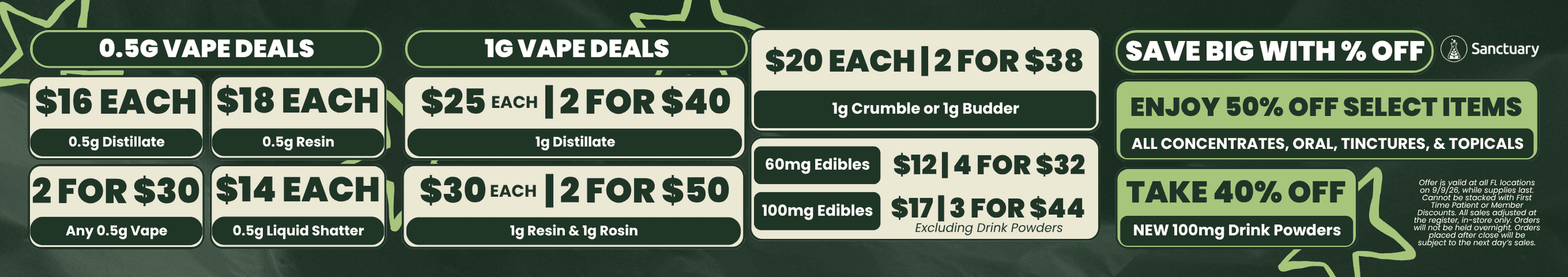 Vape & Edible Deals Plus 50% Off Select Items