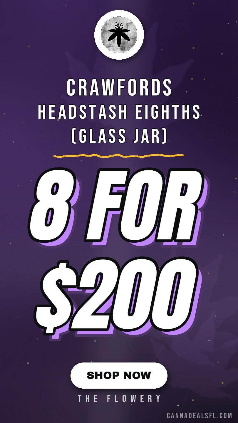 8 for $200 Crawfords Headstash Eighths (Glass Jar) Bundle - Cannabis deal image