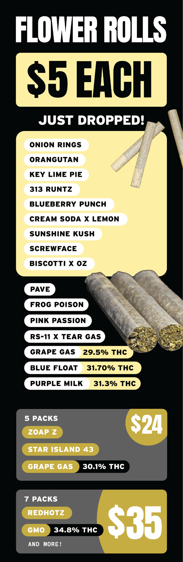 $5 Flower Rolls & $24 5-Packs - Cannabis deal image