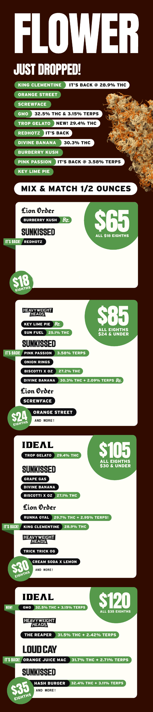 Flower Drops: $65 to $120 Mix & Match