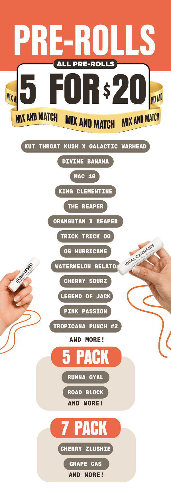 Pre-Roll Deals: 5 for $20, 5 Pack & 7 Pack