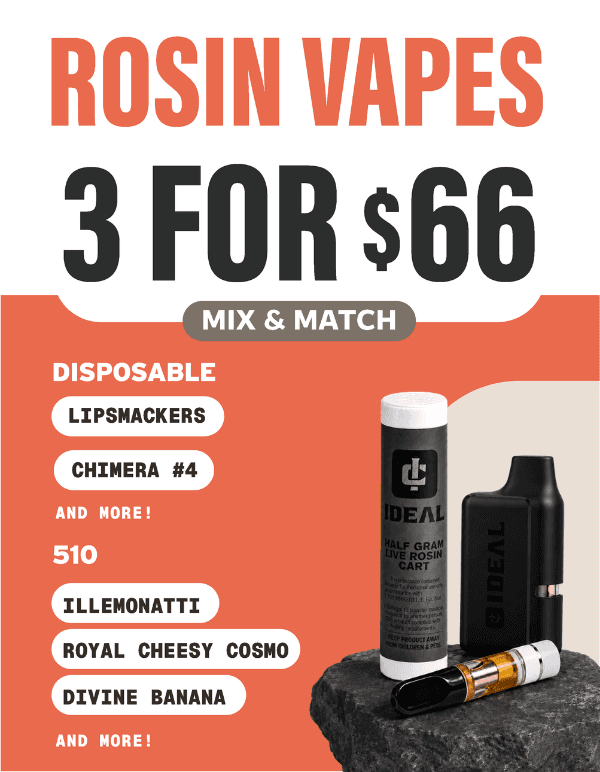 3 Rosin Vapes for $66 Mix & Match - Cannabis deal image