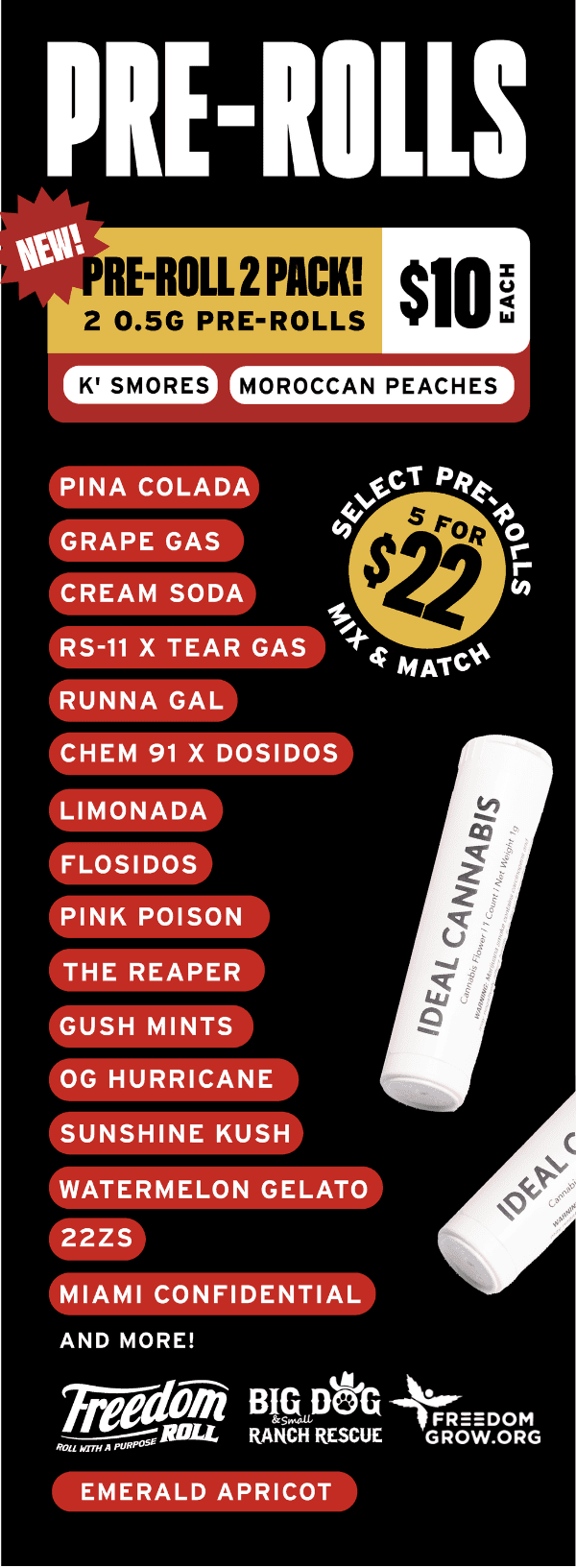 Pre-Roll Deals: 2 for $10 & 5 for $22