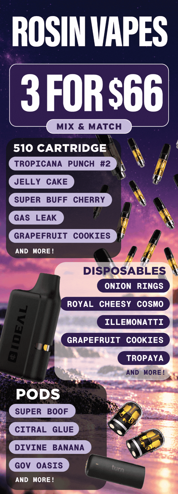 3 Rosin Vapes for $66 Mix & Match