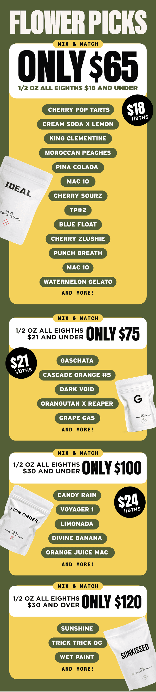 Flower Picks: Multiple Ounce Deals