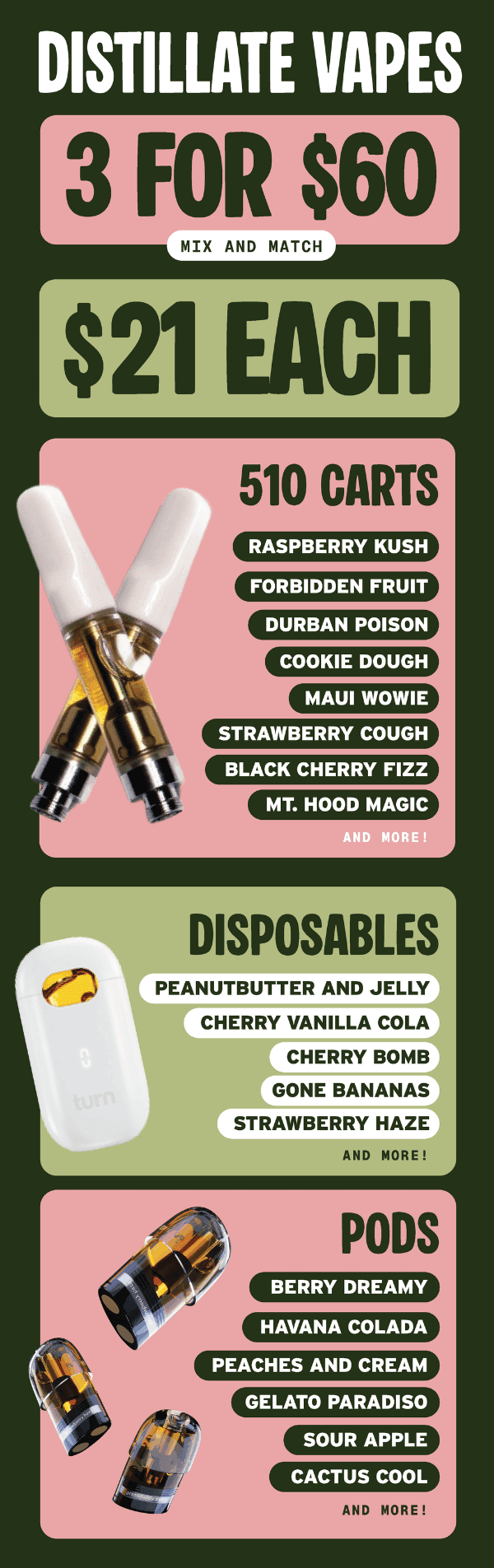 Distillate Vapes Deals: 3 for $60 & $21 Each