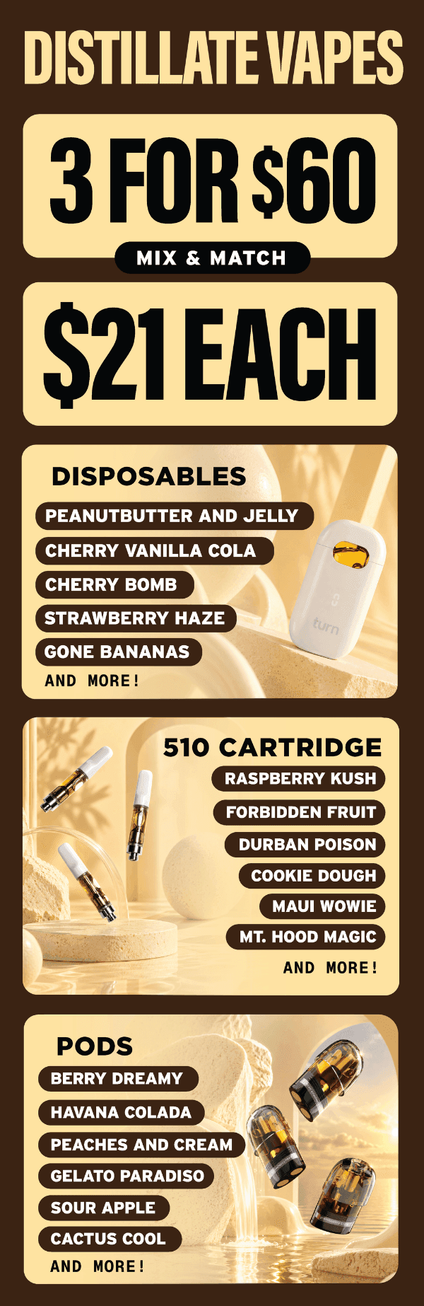 Distillate Vapes: 3 for $60 & $21 Each - Cannabis deal image