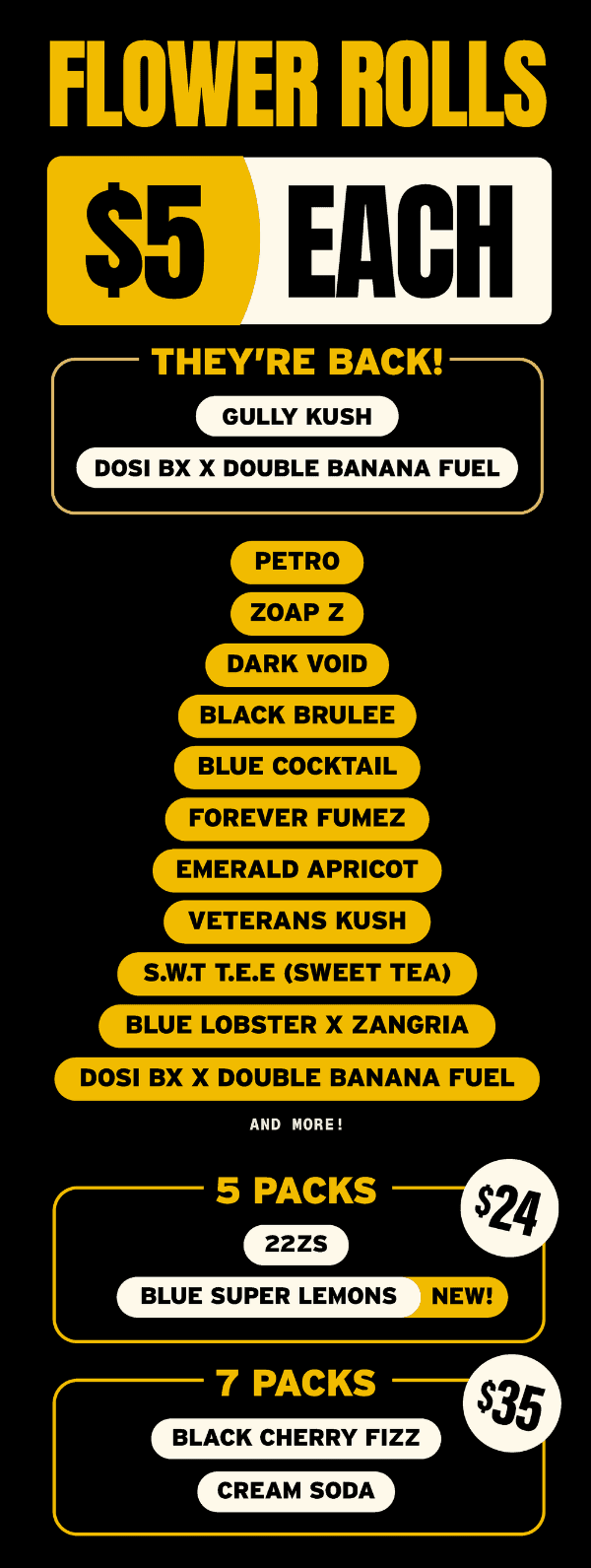 $5 Flower Rolls & 5/7 Pack Deals - Cannabis deal image