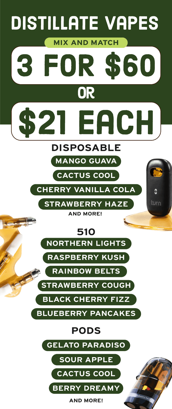 Distillate Vapes: 3 for $60 or $21 Each