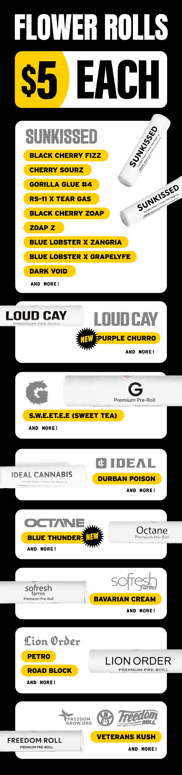 Flower Rolls $5 Each & More Deals - Cannabis deal image