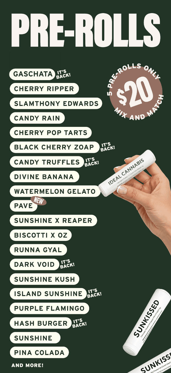 5 Pre-Rolls for $20 Mix and Match - Cannabis deal image