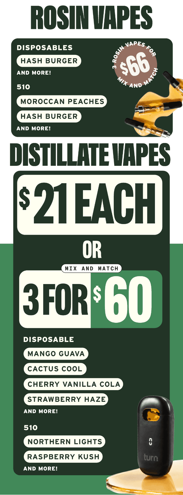 Rosin Vapes Deal & Distillate Vapes 3 for $60 - Cannabis deal image