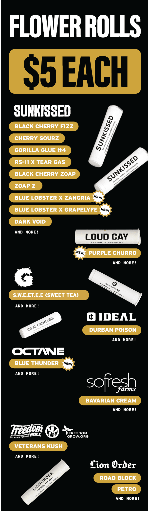 Flower Rolls Just $5 Each - Cannabis deal image
