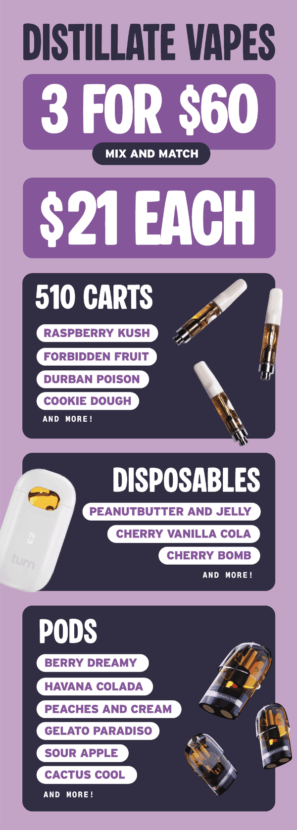 Distillate Vapes: 3 for $60