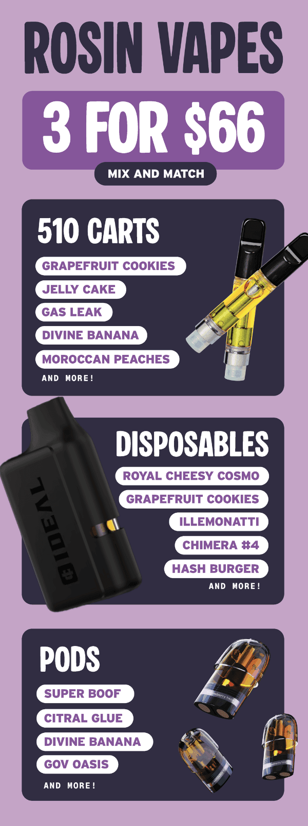 Rosin Vapes 3 For $66 Mix & Match - Cannabis deal image