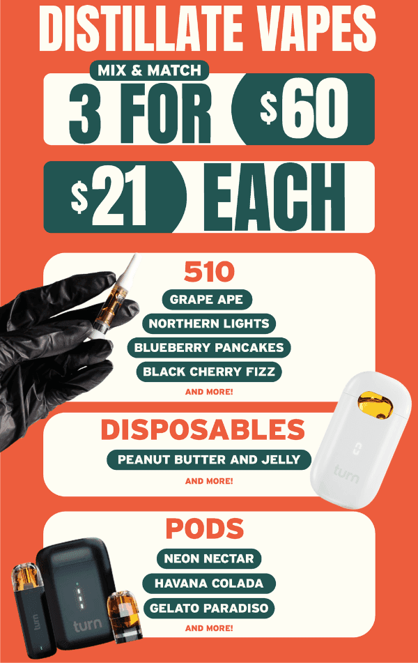 3 Distillate Vapes for $60, $21 Each - Cannabis deal image