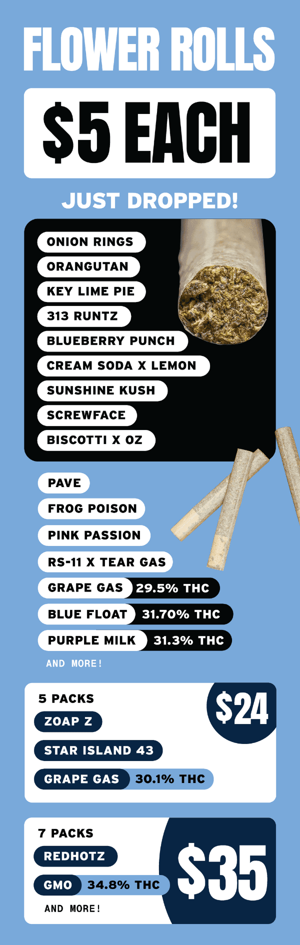 $5 Flower Rolls & $24 5-Packs - Cannabis deal image