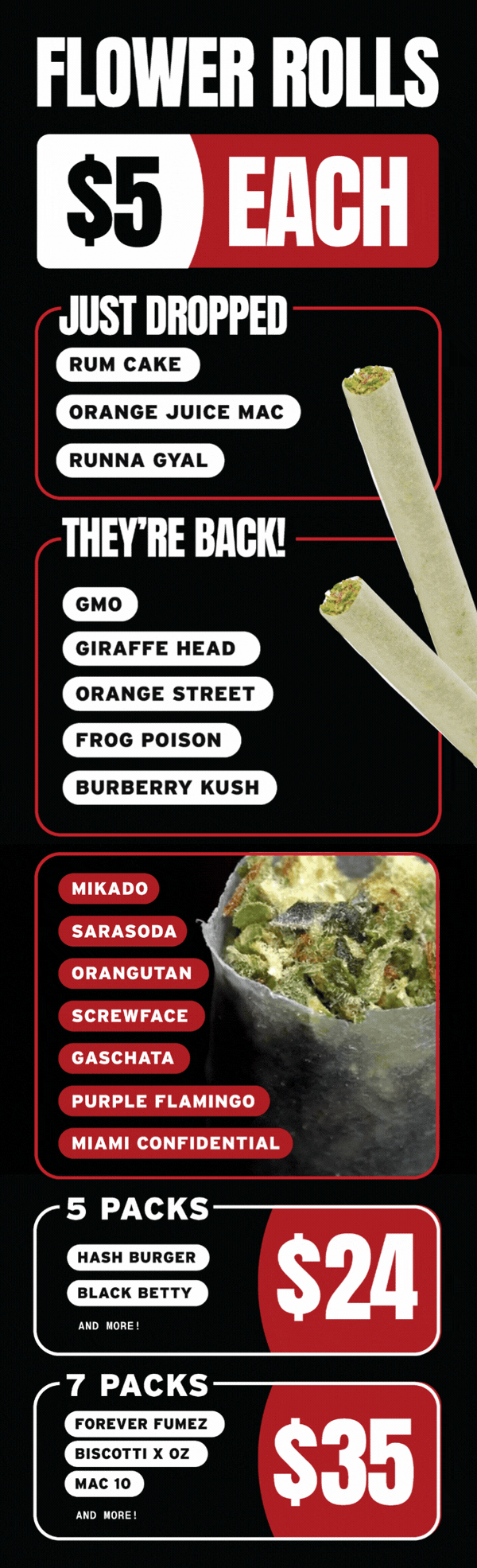 $5 Flower Rolls & $24 5-Packs