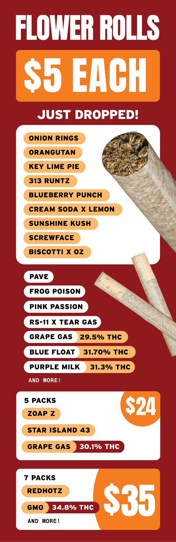 $5 Flower Rolls & $24 5-Packs - Cannabis deal image