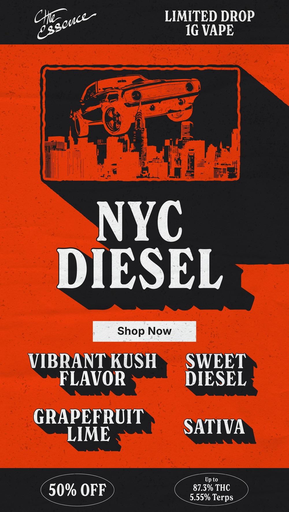 Limited Drop NYC Diesel 1G Vapes 50% Off - Cannabis deal image