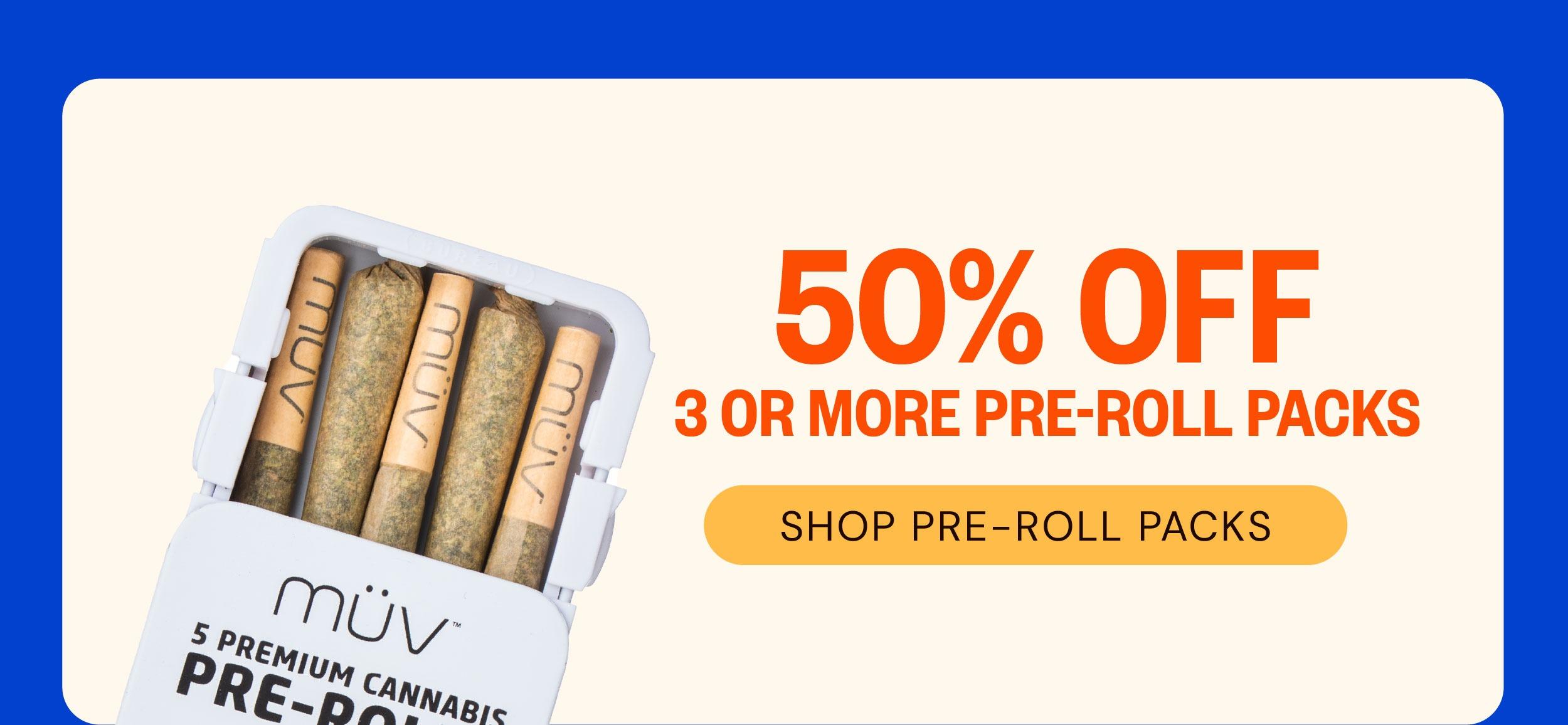 50% Off 3+ Pre-Roll Packs - Cannabis deal image