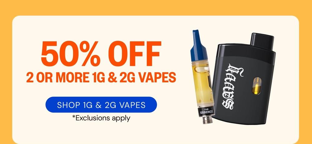 50% Off 2+ Vapes & Exclusions Apply - Cannabis deal image
