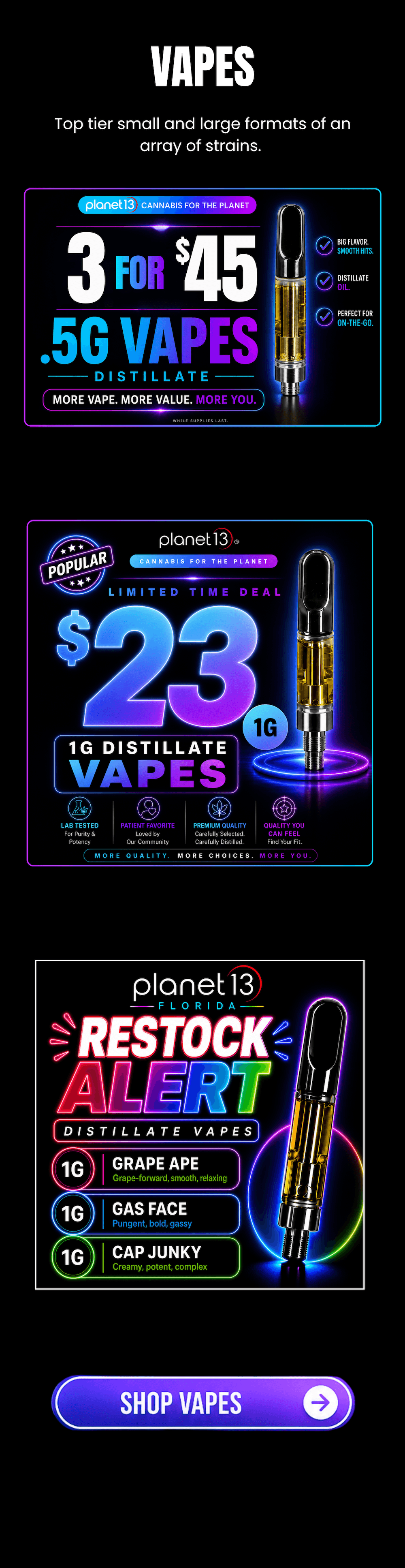 Vape Deals: 3 for $45 & $23 1G Carts