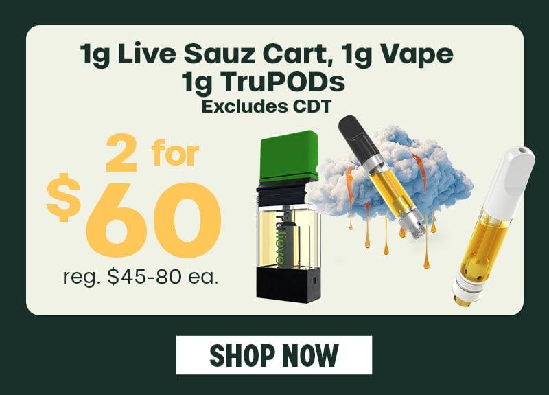 2 for $60 on 1g Carts & Pods - Cannabis deal image