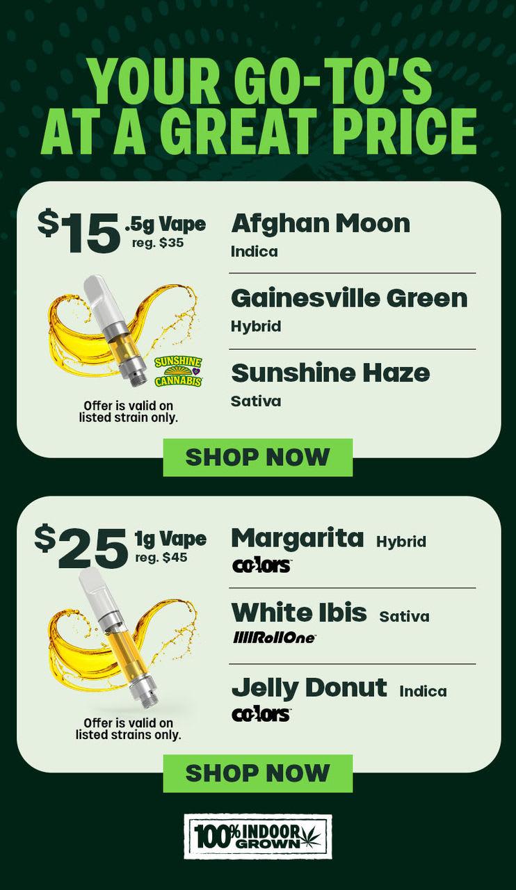 Vape Specials: $15 Half Grams & $25 Grams - Cannabis deal image