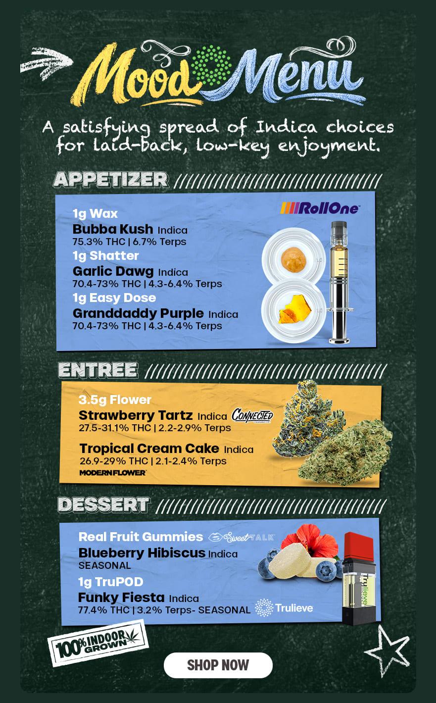Indica Mood Menu Product Showcase - Cannabis deal image