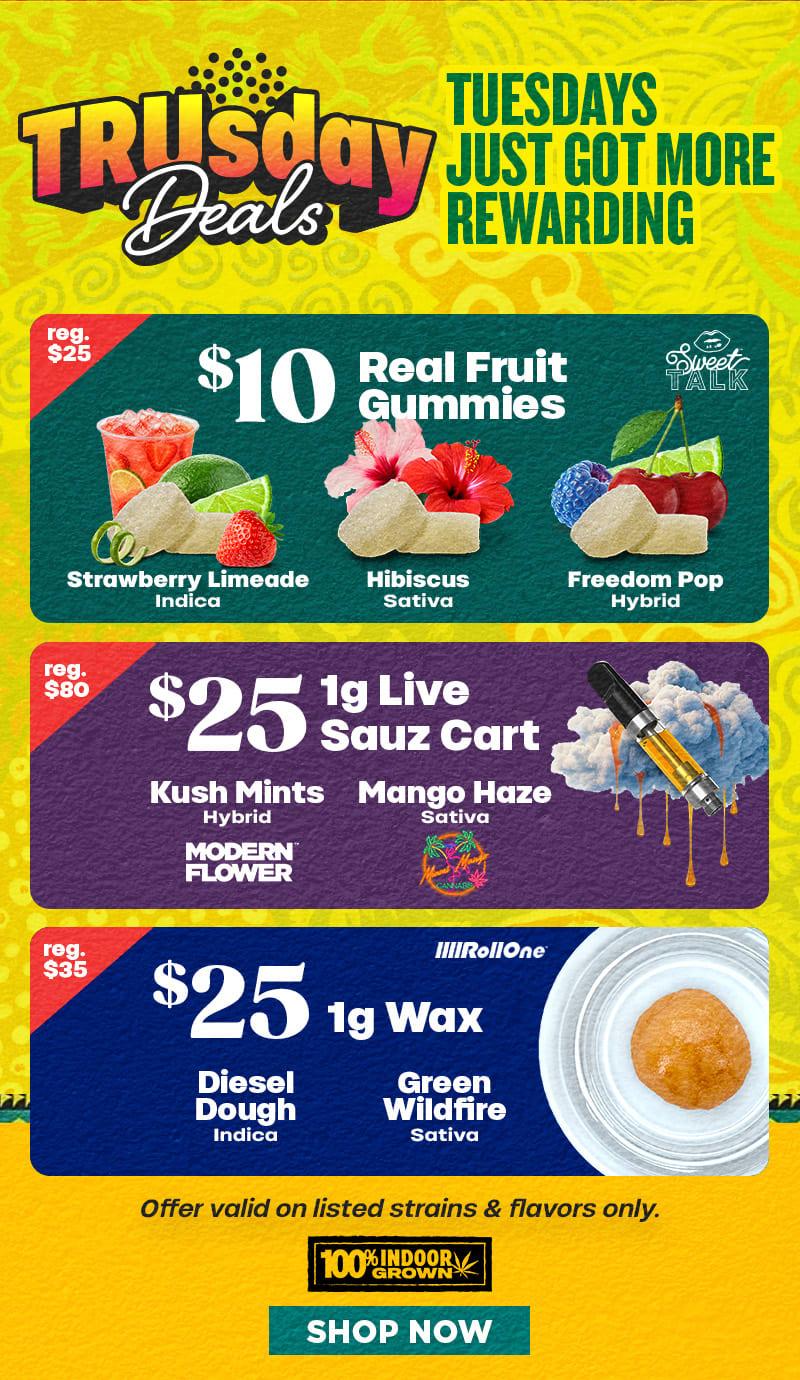 Tuesday Deals: Gummies, Carts & Wax - Cannabis deal image
