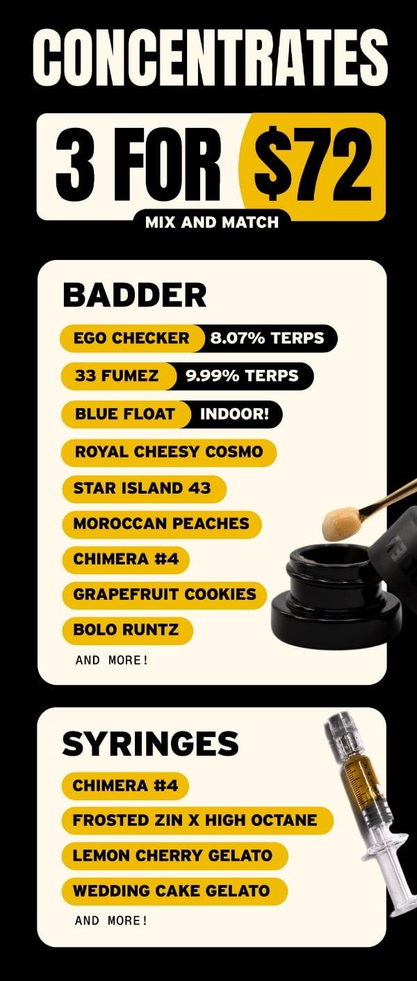 3 for $72 Concentrates Mix and Match