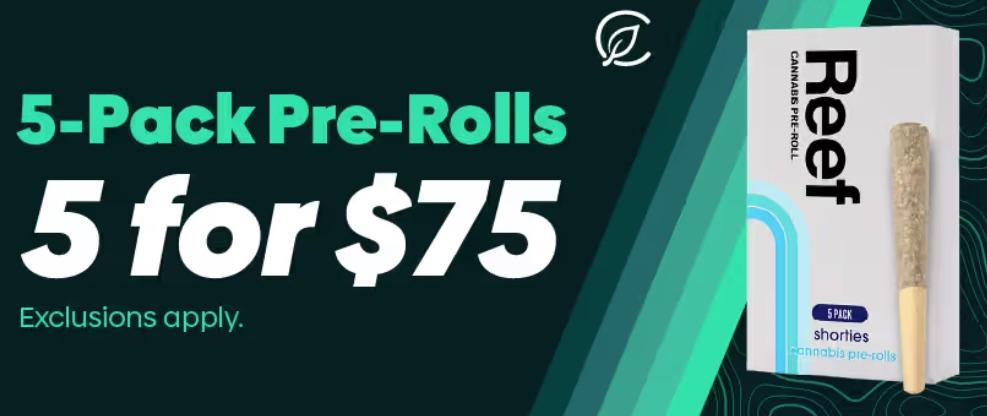 5-Pack Pre-Rolls for $75 with Exclusions