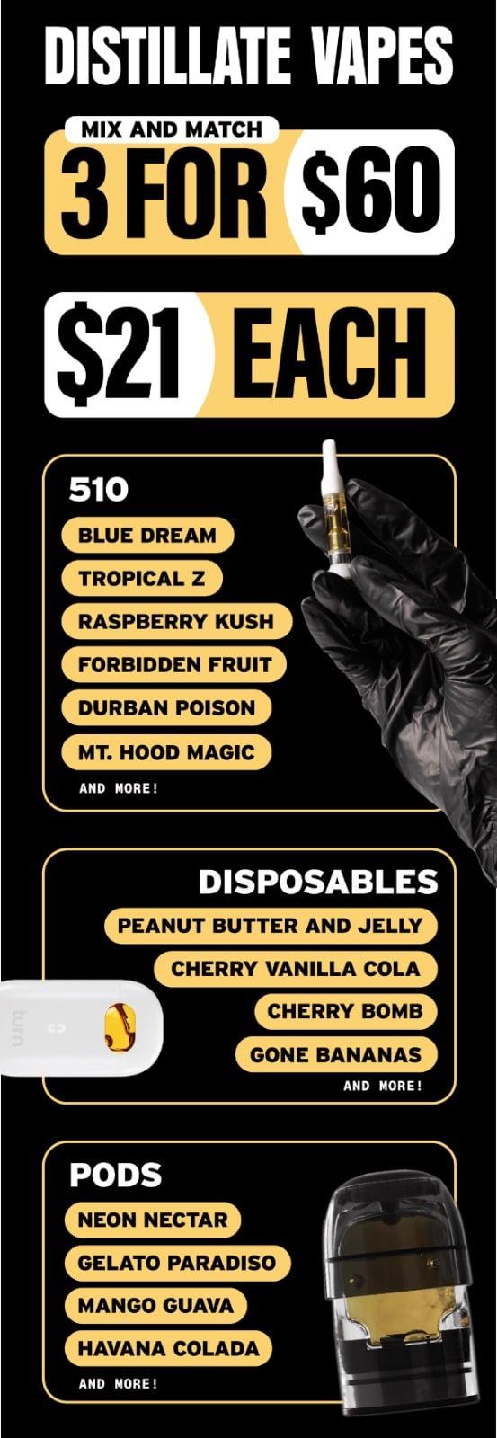 3 for $60 Mix & Match Distillate Vapes