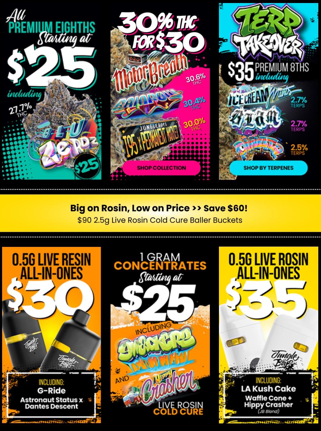 Premium Eighths Starting $25 & Live Rosin Deals - Cannabis deal image