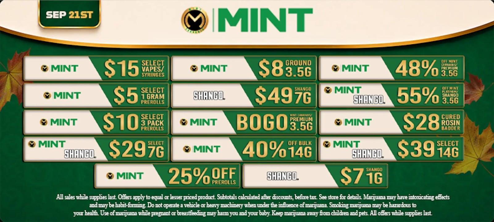 MINT Deals: BOGO, 55% Off, $5 Pre-Rolls - Cannabis deal image