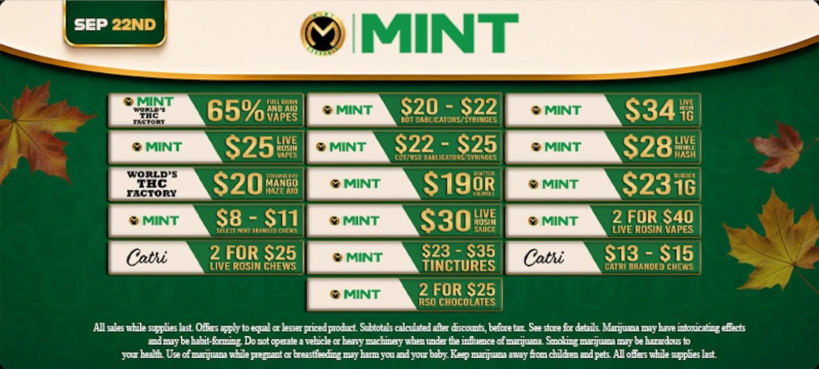 MINT Sep 22: Vapes, Rosin, Chews & Chocolates - Cannabis deal image