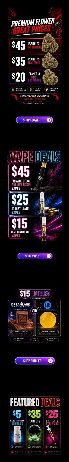 Flower, Vapes, Edibles, and Featured Deals