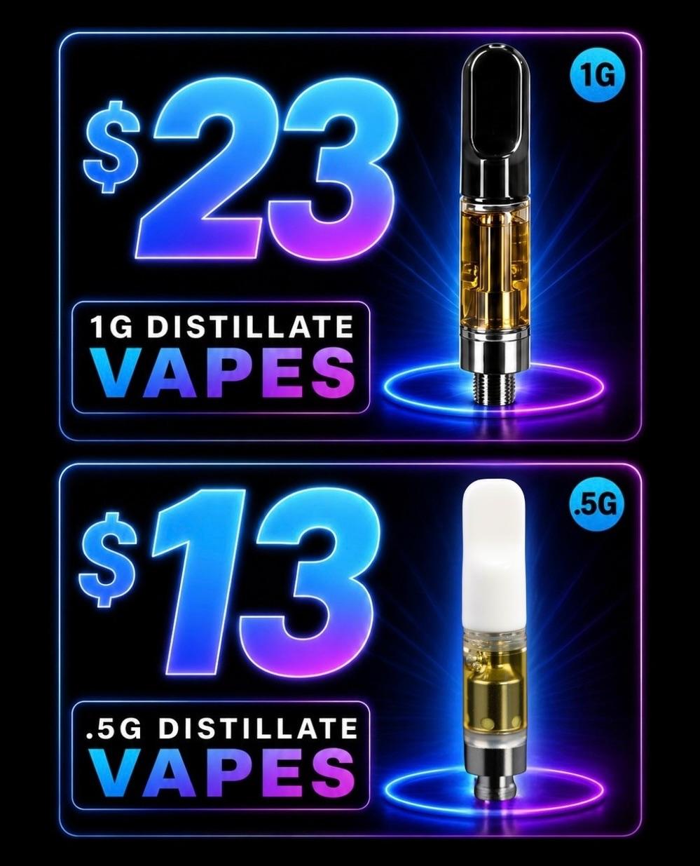 1G Vapes for $23 and .5G Vapes for $13 - Cannabis deal image