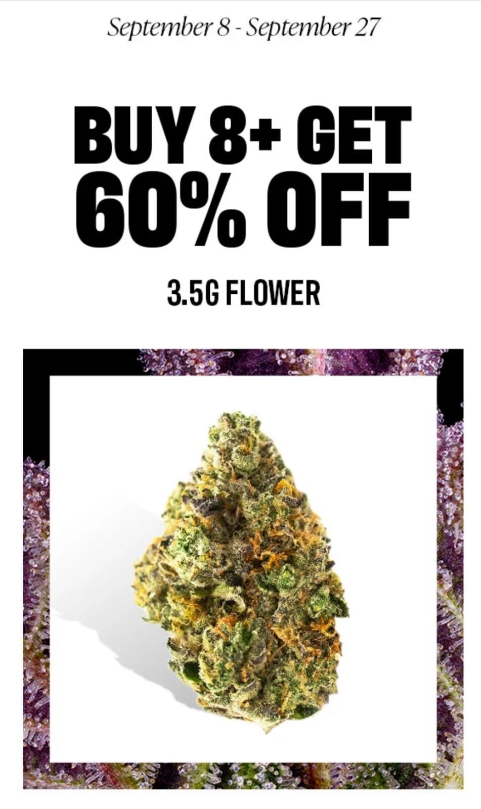 Buy 8+ 3.5G Flower Get 60% Off